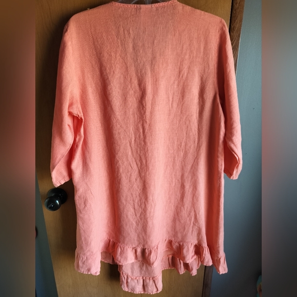 Match Point Ruffle Asymmetrical 100% Linen Tunic Coastal Beach Boho Dress Size S - Picture 7 of 8